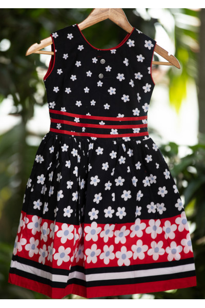 All Over Printed Frock With Contrast Color Piping Border (KR1180)